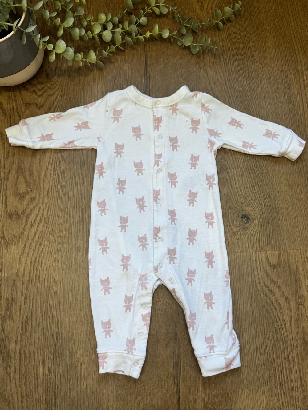 Baby Gap Pink Cat Print Footless One Piece Romper 3-6M